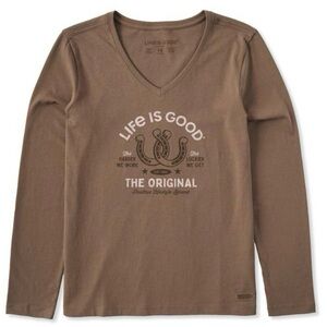 Lucky Horseshoes V-Neck Long Sleeve by Life Is Good—Brown